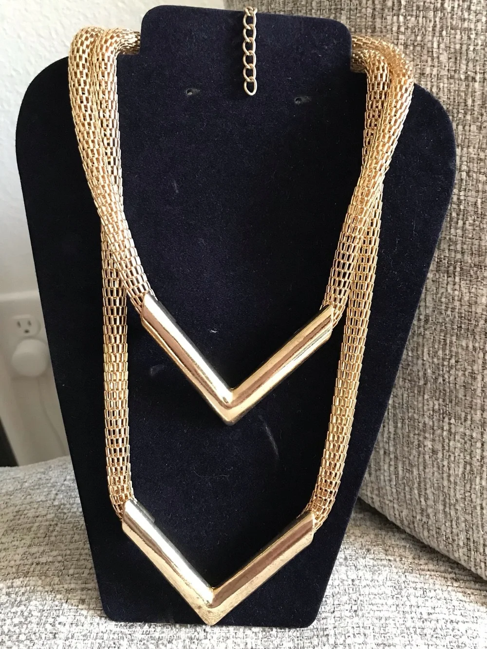 Gold V-Shaped Double Strand Necklace - Women Jewelry